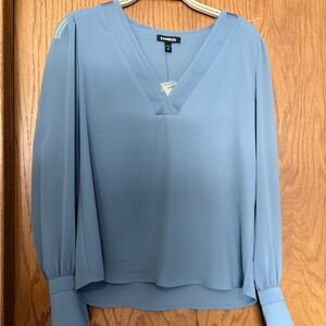 Express Women's Light Blue V-Neck Blouse
